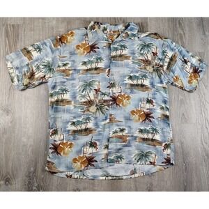 Hollis River Hawaiian Shirt Mens XXL Rayon Tropical Cocktails Palm Button Up